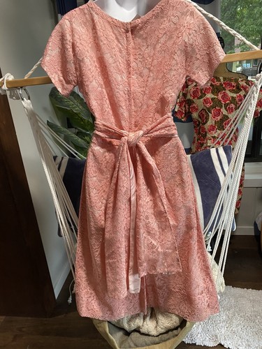 True VTG Pink Formal Dress Satin Lace Layers  Bust 36”  Handmade Scarf/belt NICE - Picture 7 of 13