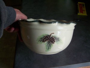 Details About Home Interior Celebrating Home Stoneware Scalloped Bowl Pinecones Northwoods