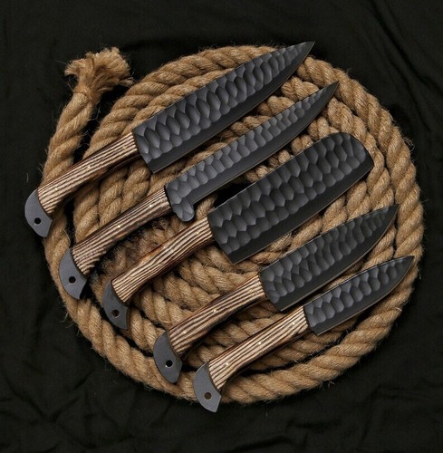 Seltenes handgeschmiedetes Kochmesserset aus Damaststahl, Küchenmesserset - Bild 2 von 6