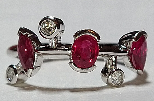 Solid 18k white gold (nickel-free) 0.81 carat natural ruby diamond ring 3.62 gms - Picture 2 of 22