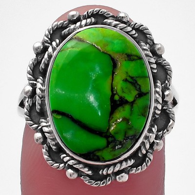 Natural Green Matrix Turquoise 925 Sterling Silver Ring s.8 Jewelry R-1266