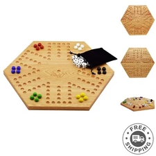 Solid Oak Double-Sided Marbles Board Game for 4-6 Players - Heirloom Quality