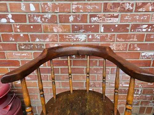 Antique Firehouse Dining Chair Bentwood Solid Oak Barrel Armchair #2 - Picture 5 of 8