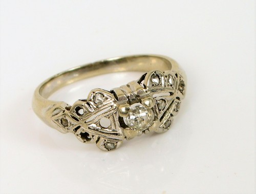 ANTIQUE BEAUTIFUL 14K WHITE GOLD DIAMOND ART DECO ERA RING SIZE 6.75 3.05 GRAMS  - Picture 2 of 4