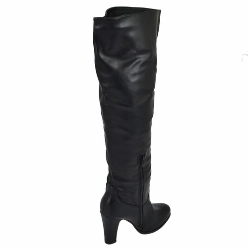 Stivale donna alto nero sopra al ginocchio elastico effetto calzino zip aderente - Foto 6 di 8