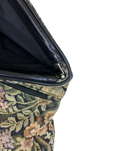 vintage floral tapestry clutch bag large foldover leather trim handle strap zip - Picture 14 of 18