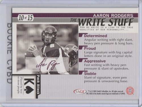 AARON RODGERS ROOKIE CARD 2005 The Write Stuff INSERT RC Green Bay Packers! - Picture 2 of 2