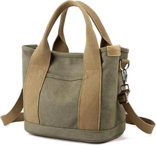 Handbag for Women Small Multi-Pockets, Canvas Mini Tote Shoulder Army Green 