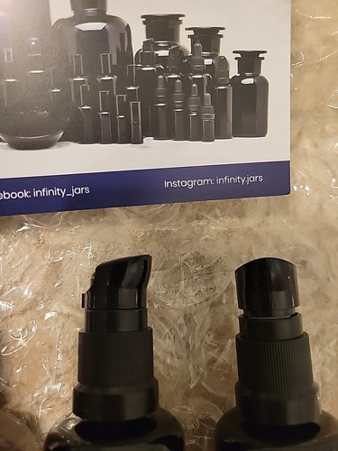 Set Of 3 Black Ultraviolet Glass Lotion Infinity Containers & Pumps NEW Empty - Picture 4 of 4