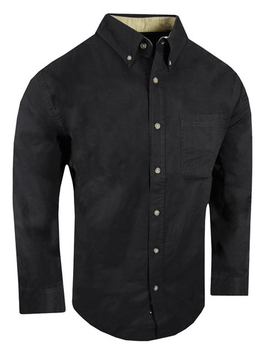 Camisa de sarga de algodón para hombre cuello abotonado informal vestido ropa de trabajo bolígrafo ranura bolsillo - Imagen 11 de 30