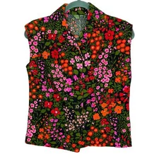 Vintage Homemade Polyester Floral Vest, Size S