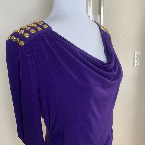 Michael Kors Size S Ruched Studded Stretch Longsleeves Dress Purple Cocktail - Picture 6 of 12