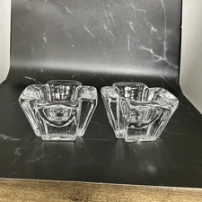 Orrefors Sweden Crystal Glass Candle Holders Tea Light Pair