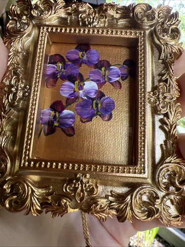 Orquídea, naturaleza, flores, pintura original en miniatura, pequeña, mini, enmarcada - Imagen 4 de 9