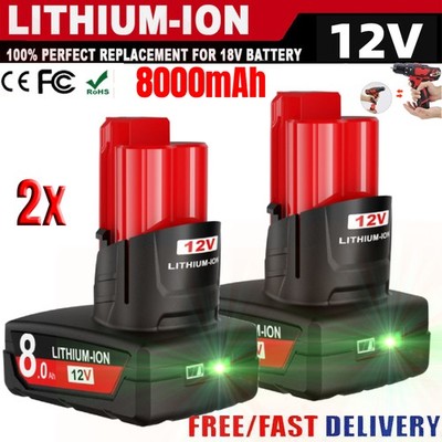 For Milwaukee for M12 8.0AH 12V Lithium Extended Capacity Battery 48-11-2460 2PC