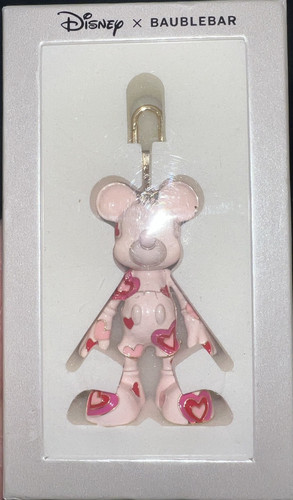 Disney X Baublebar Mickey Mouse Keychain Bag Charm RARE Valentine Hearts ❤️ Pink - Picture 1 of 3