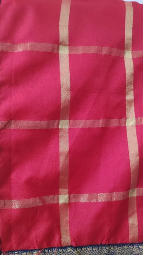 Roter und blauer Sari mit Bordürendesign - Bild 5 von 5