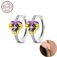 KUNSIR 925 Sterling Silver Tiny Flower & Pet Huggie Hoop Earrings Women Jewelry