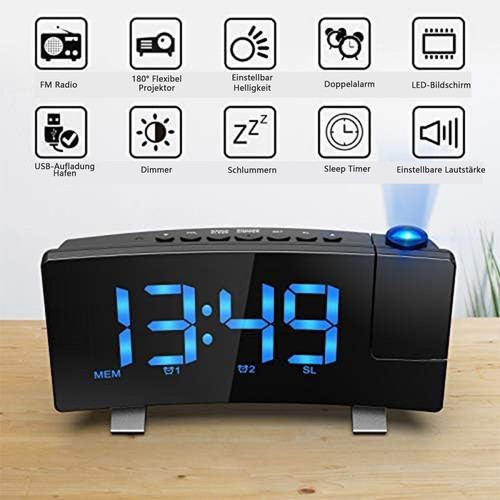 Radiowecker Uhrenradio mit Projektion, 2 Weckzeiten Display dimmbar Sleep/Snooze - Bild 7 von 11