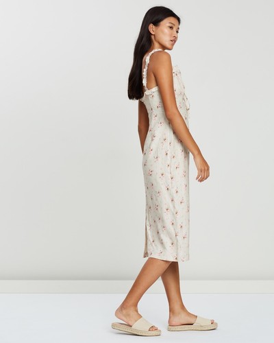 HANSEN & GRETEL Jessica Linen Midi Dress SIZE M (AU 10) Cream Floral VGUC - Picture 2 of 11