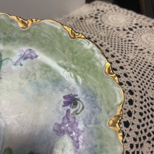 Antique 13” Bavaria Purple Floral Platter Heavy Gold Trim c1910 Lovelace - Picture 6 of 7