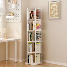 Square Rotating Bookshelf Tower - 360 Spinning Display Corner Bookcase for Narro