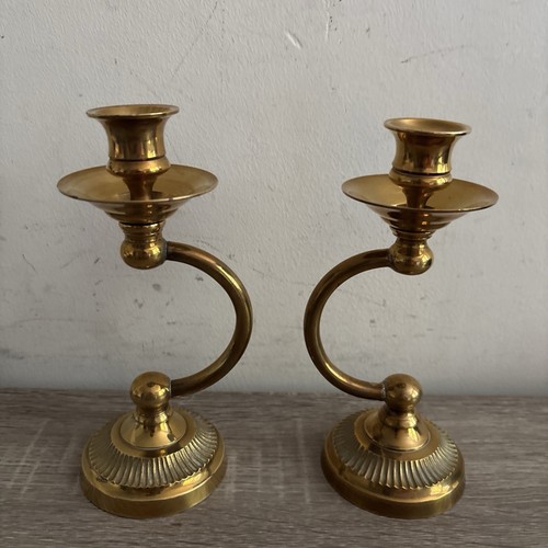 Coppia di portacandele vintage in ottone unico a forma di C gancio curvo! - Foto 9 di 24