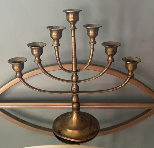 Candelabro candelabro altare chiesa 7 candele ottone regolabile vintage 11,5” H - Foto 1 di 6