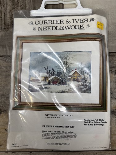 1976 Currier & Ives Handarbeit Winter auf dem Land Crewel Stickerei 14x18 Neu - Bild 1 von 5