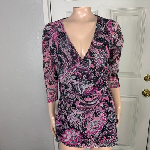 Camisa Top Malla Floral Manga 3/4 Poliéster Asimétrico X8 Sin Marcar Y2K De Colección - Imagen 1 de 4