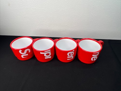 Supreme Red Set Of 4 Cups Stackable Stacking & Supreme Glass Ashtray Deadstock - Picture 12 of 24