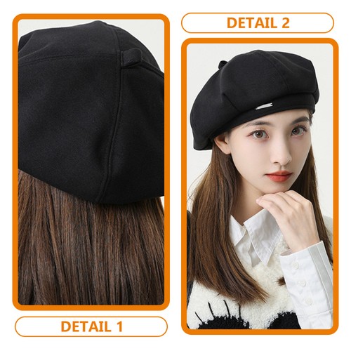 Boina informal sombrero boina negra sombrero boina decorativo sombrero mujer boina sombrero para - Imagen 12 de 12