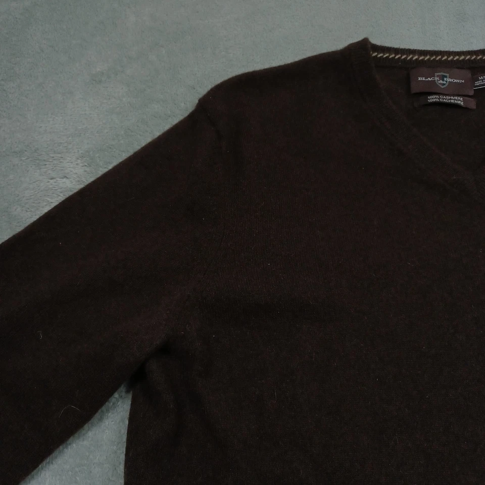 Black Brown 1826 Sweater Mens Medium Brown V Neck Cashmere Pullover Preppy - Image 2 of 4