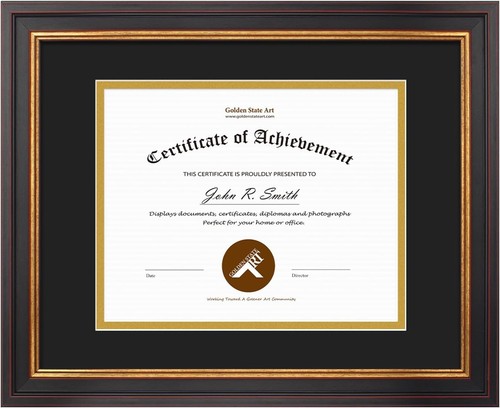 11x14 Black Gold Burgundy Document Frame for 8x10 Diploma Certificate Wall Mount - Picture 3 of 9