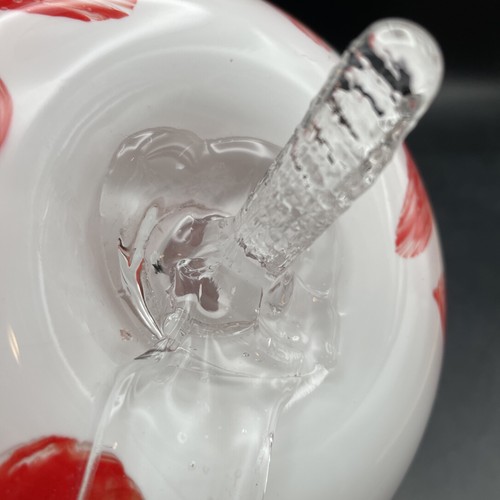 Großer Kunstglas Apfel 6" hoch weiß & rot mit klarem Stiel und Blatt - Bild 6 von 11