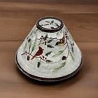 Christmas Yankee Candle Jar Shade Topper Crackle Glass Pine Cone Birds Cardinal