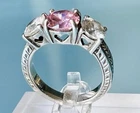 Sterling Silver Vintage Ring with Pink and Clear Cubic Zirconia Stones Size 7.5