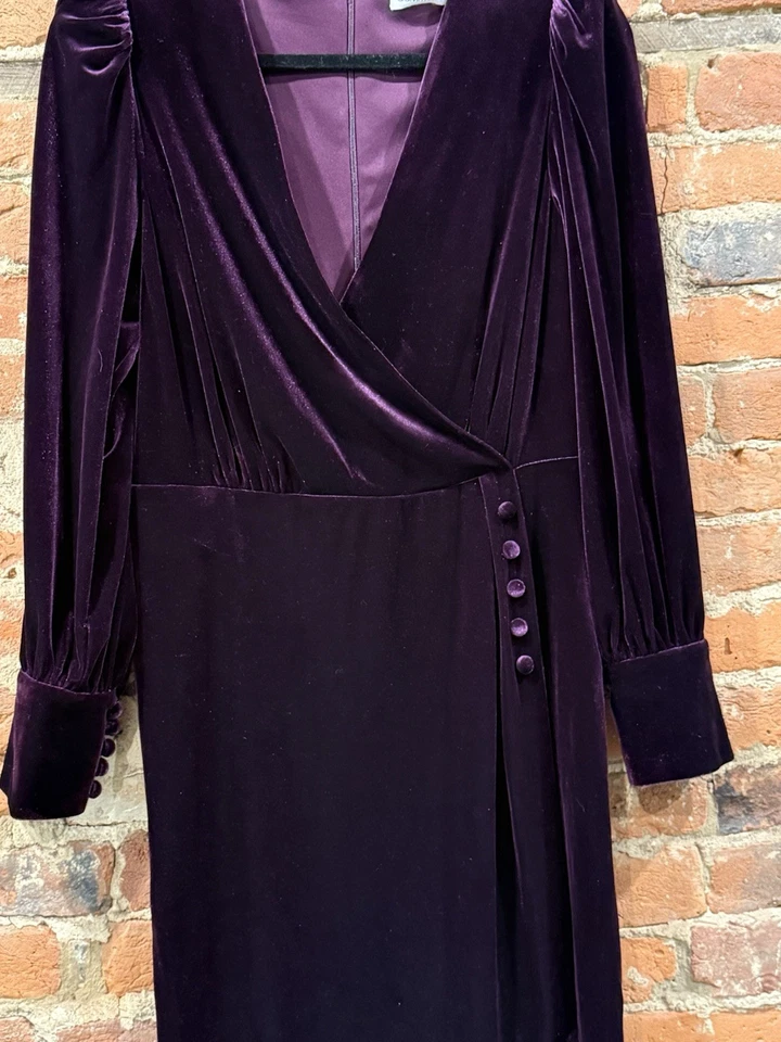 Calvin Klein SZ 10 Velvet Button-Trimmed Surplice Dress - Image 3 of 4