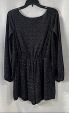 BCBG Women Black Metallic Long Sleeve Romper Sz8
