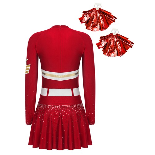 Womens Cheerleading Outfit Dance Dress School Girl Set Uniform Long Sleeve Rave - Picture 46 of 71