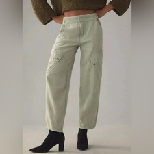 Anthro Pilcro Size Medium Utility Cargo Pants Banded Waist Pocket Sage Green