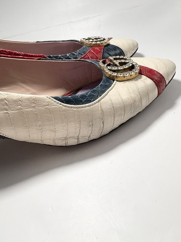 Gucci Pumps Schlangenleder Kristall Double G Elaphe Heels weiß grün rot Gr. 37,5 7,5 - Bild 8 von 15