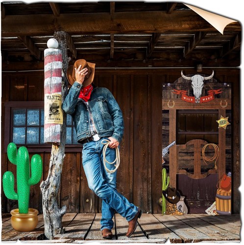 Western Cowboy Party Decoration Kit with Backdrop, Hay Bales & Inflatable Cactus - Picture 7 of 9