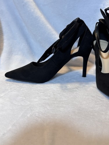 Fashare Black High Heels Bow Tie Back Sexy Stiletto Ankle Strap Women's Size 7.5 - Picture 6 of 20