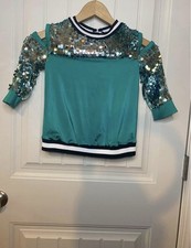 Weissman Child Medium Hip-Hop/Jazz Dance Costume Top Teal With Silver Sequins