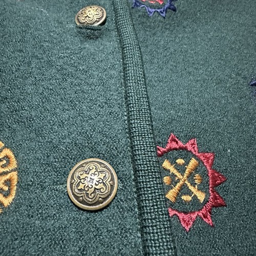 Vintage GEIGER Austria Wool Embroidered Cardigan Jacket 36 Green Excellent - Picture 3 of 15