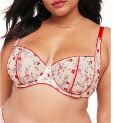 Adore Me 36DDD Sheer Embroidered Red Floral Mesh Bra Underwire Brassiere NWT