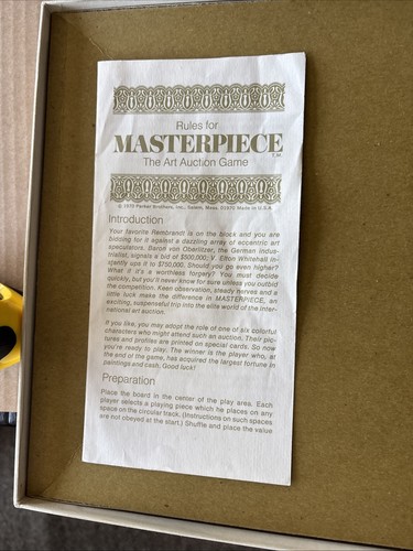Masterpiece Board Game: 1970 Parker Brothers: Complete: USA Made Vintage - Picture 5 of 12