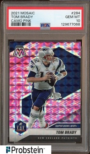2021 Panini Mosaic Camo Pink Prizm #284 Tom Brady New England Patriots PSA 10