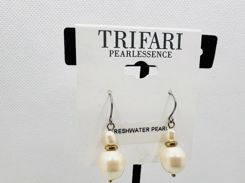 Vintage Trifari Freshwater Pearl Silver Pearl Dangle Earrings Pierced NOS - Picture 2 of 7